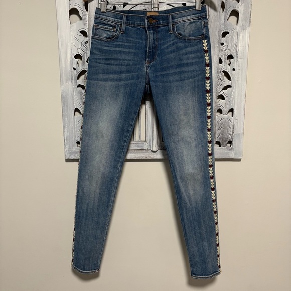 DRIFTWOOD x Free People Marilyn Medium Wash Boho Embroidered Stretch Skinny Jean - Picture 1 of 7